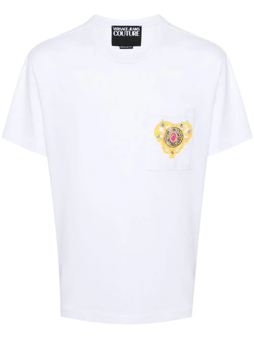 jersey di cotone bianco con stampa logo Versace Jeans | 76GAHL01CJ01L003